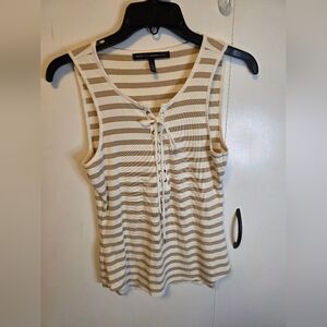 White House Black Market Beige Striped Tank Top Size Small